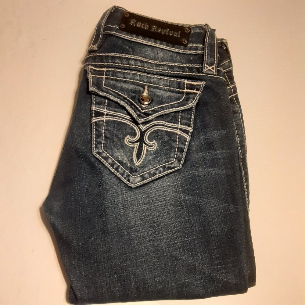 Rock Revival Women's Noelle Skinny Factory Distressed Embellished Jeans Size 27